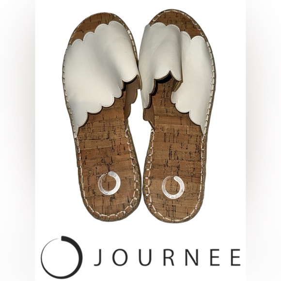 Journee Collection Shoes - Women’s- Sz11- NWT- Journee Collection White Scallop Cork Slide Sandals